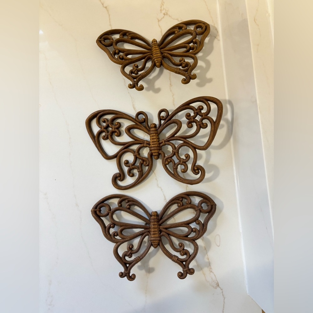 Vintage HOMCO Butterfly Wall Décor Set of 3 – Faux Wood Mid-Century Style